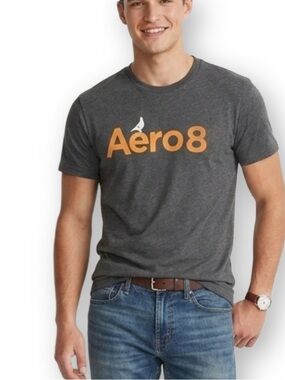 Aeropostale Mens Small Aero 87 Pigeon Graphic T-Shirt Gray Orange Cotton Tee